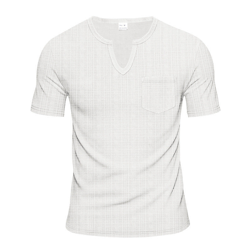 Herren Kurzarm-Henley-Shirt mit modischem V-Ausschnitt und praktischer Brusttasche Echoarchiv