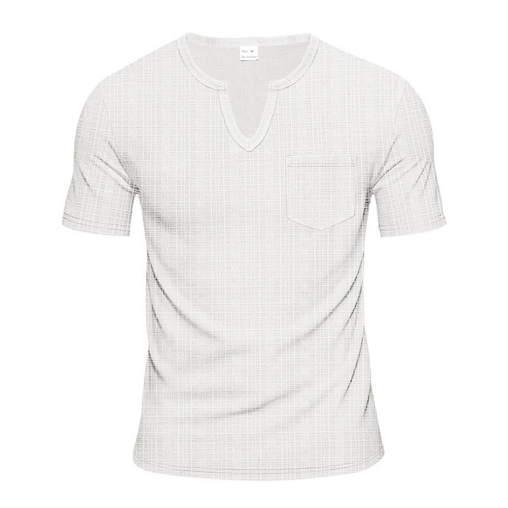 Herren Kurzarm-Henley-Shirt mit modischem V-Ausschnitt und praktischer Brusttasche Echoarchiv