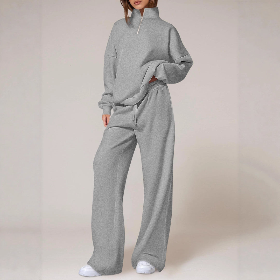 Damen nan oversized Jogginganzug mit Stehkragen halbem Reißverschluss und weitem Bein Echo Archiv