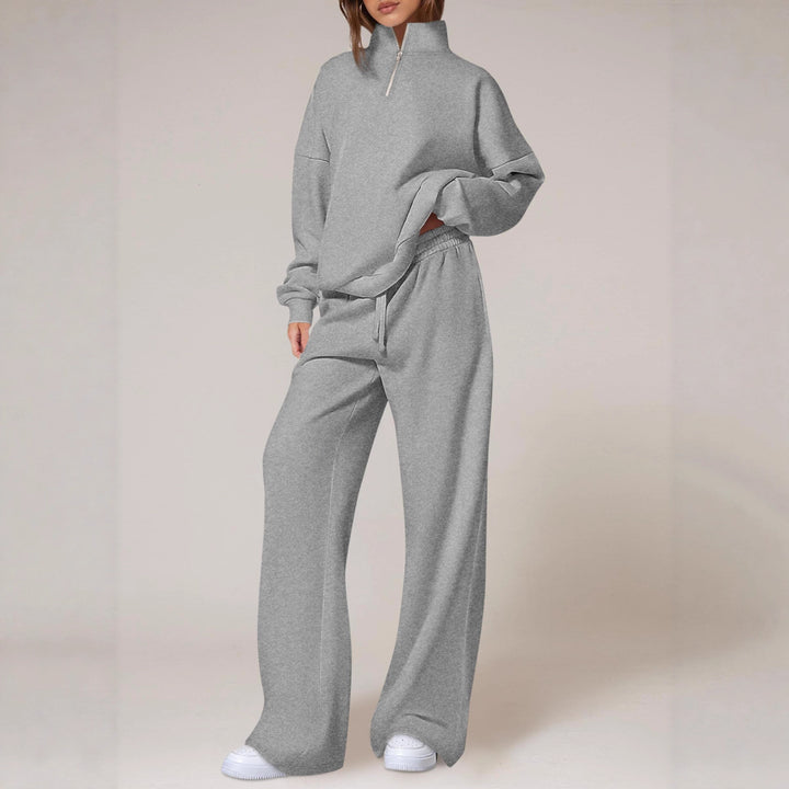 Damen nan oversized Jogginganzug mit Stehkragen halbem Reißverschluss und weitem Bein Echo Archiv