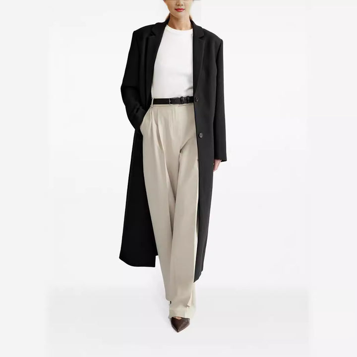 Damen lang geschnittener einreihiger Oversize-Mantel mit schmalem Revers Echoarchiv