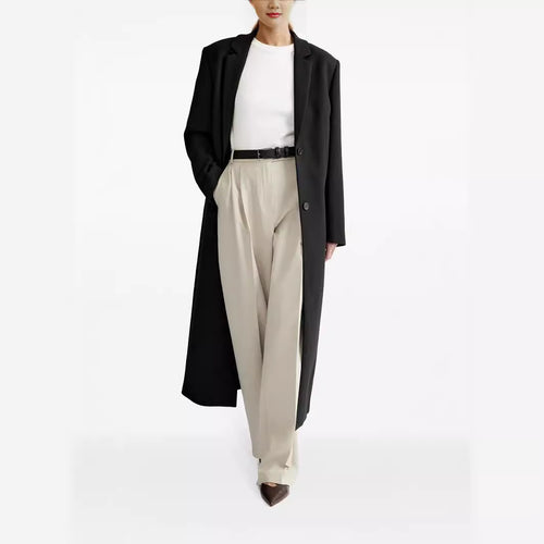 Damen lang geschnittener einreihiger Oversize-Mantel mit schmalem Revers Echoarchiv