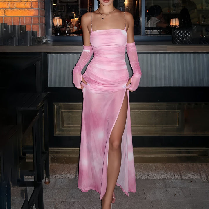 Damen Maxikleid mit raffinierten Rüschendetails und transparenten Ärmeln Echo Archiv