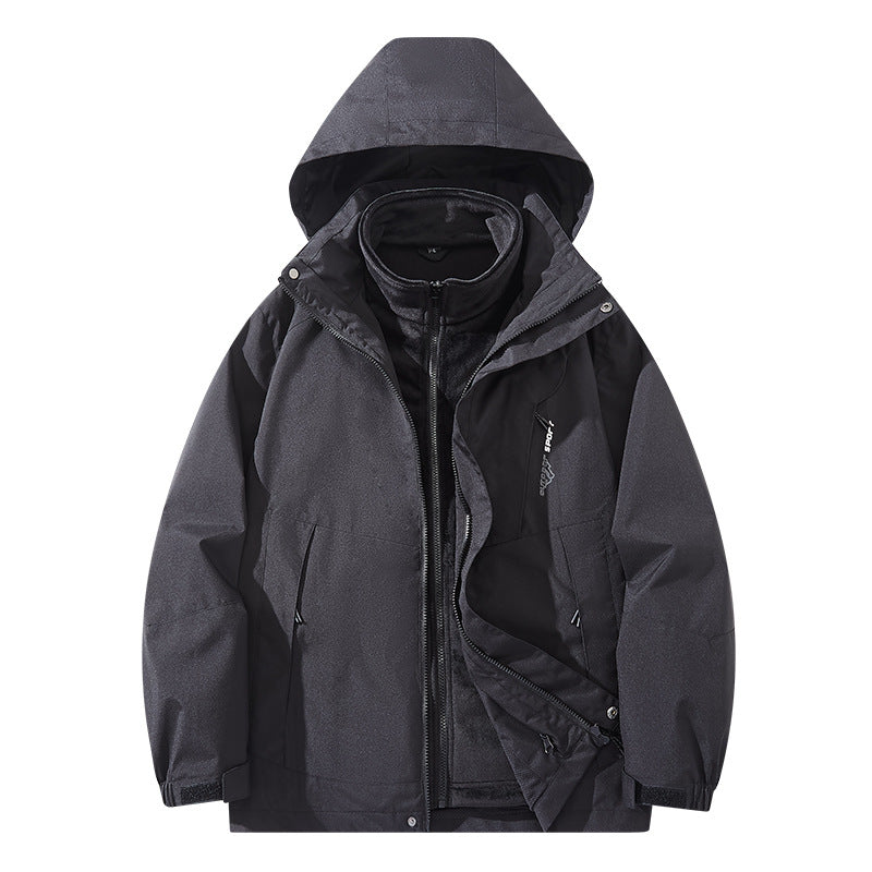 Herren Wasserabweisende zweilagige Trekkingjacke mit abnehmbarer Fleece-Innenjacke und Kapuze Echo Archiv