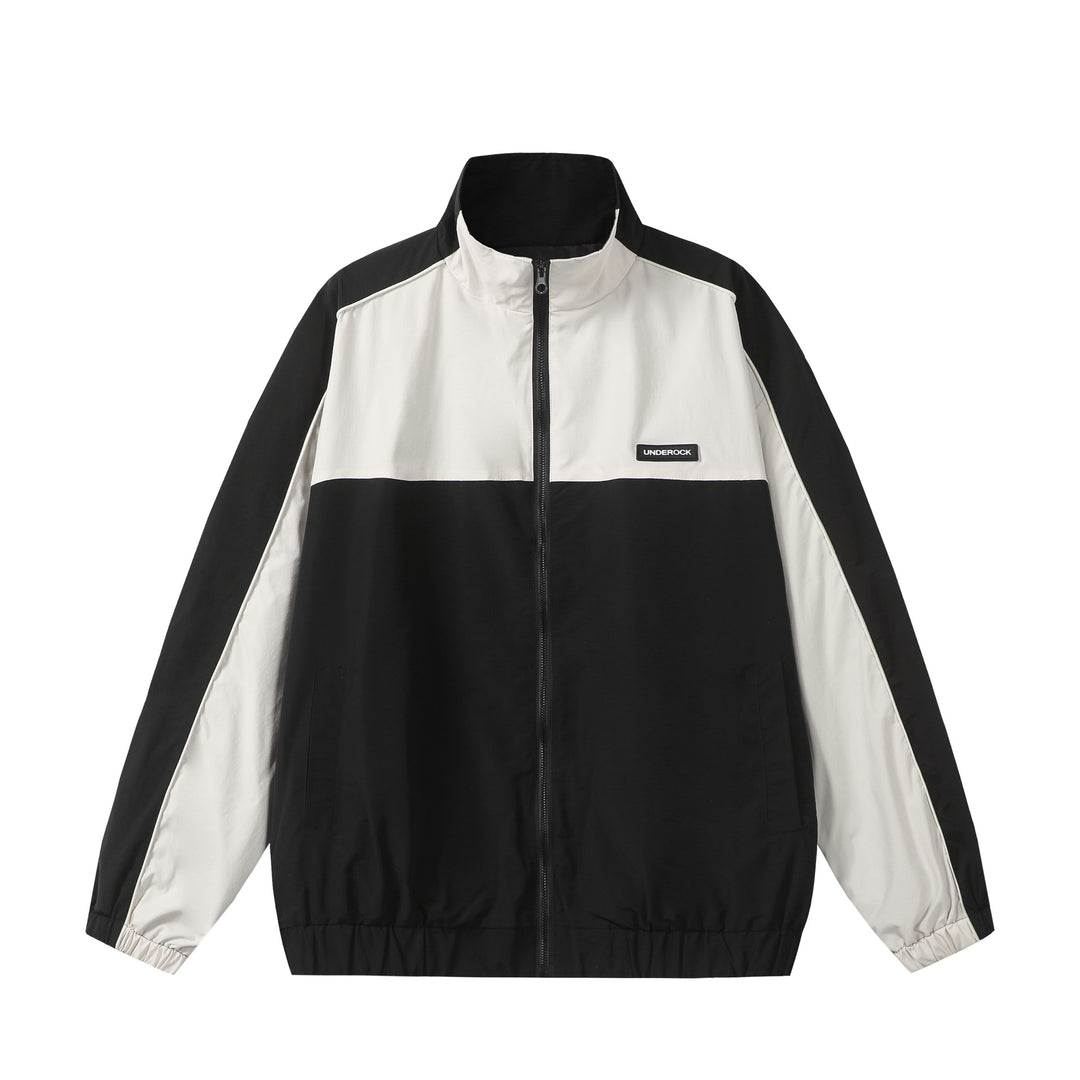 Unisex Sportive Colorblock-Trackjacke mit Stehkragen und durchgehendem Reißverschluss Echoarchiv