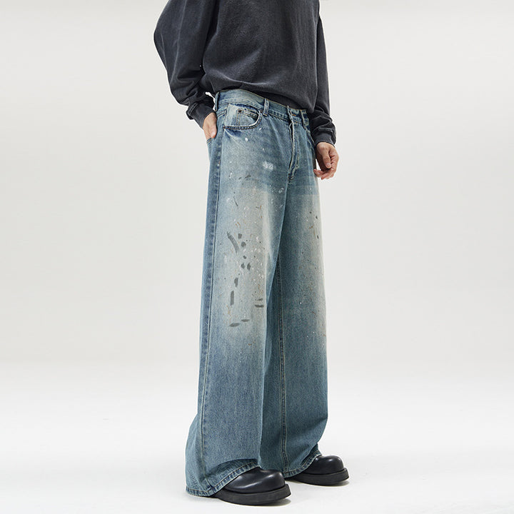 Herren weite Baggy-Jeans mit Paint-Splatter-Effekt und Vintage-Waschung Echo Archiv