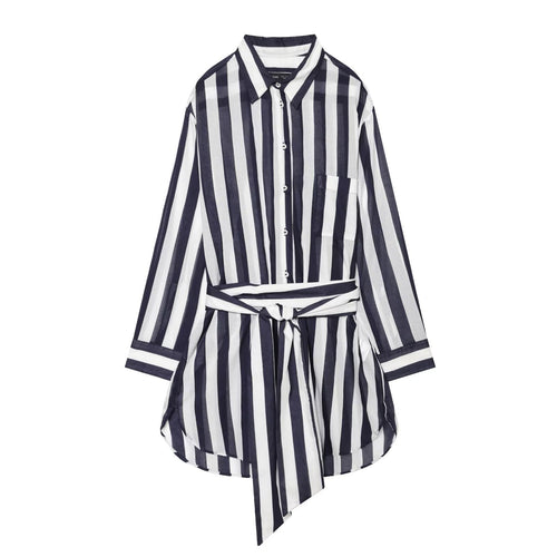 Damen Gestreiftes Hemdblusenkleid mit Bindegürtel und Oversize-Silhouette Echoarchiv