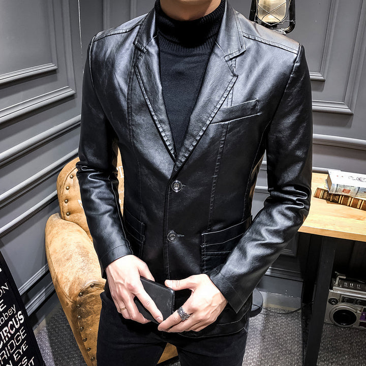 Herren Lederblazer im Slim-Fit mit Reverskragen und Zwei-Knopf-Front Echoarchiv