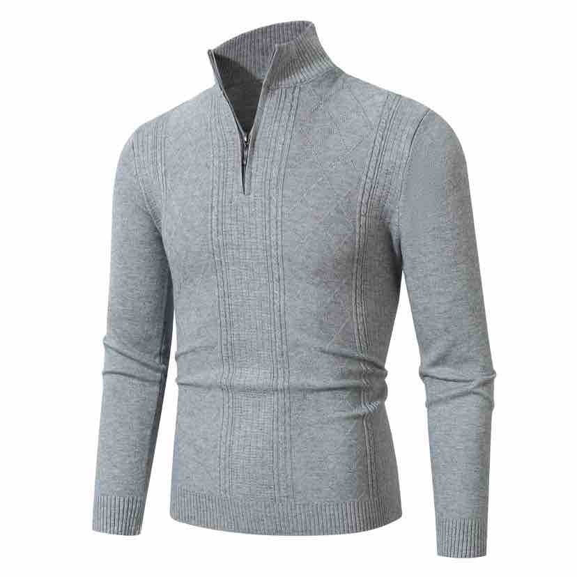 Herren Feiner Halbzip-Rollkragenpullover mit Strukturstreifen und körpernahem Schnitt Echo Archiv