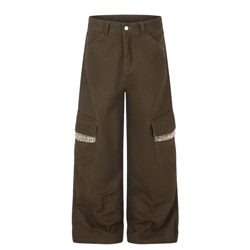 Damen Weite Cargo-Hose mit hoher Taille, großen Klappentaschen und Fellbesatz Echoarchiv