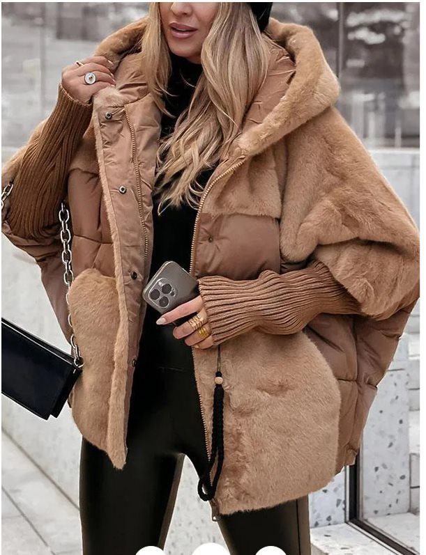Damen Wattierter Oversize-Parka mit Kunstfellbesatz, Kapuze und Rippbündchen Echo Archiv