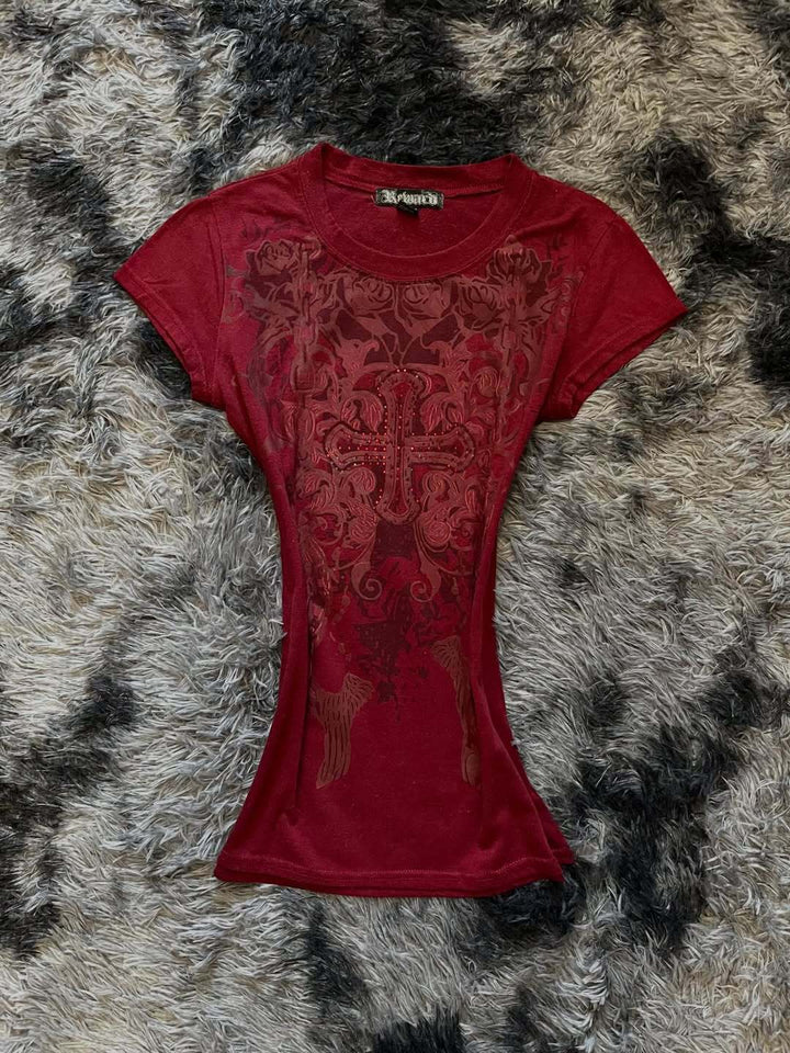 Damen T-Shirt mit aufwendig gestaltetem floralem Druck und Glitzerakzenten Echo Archiv
