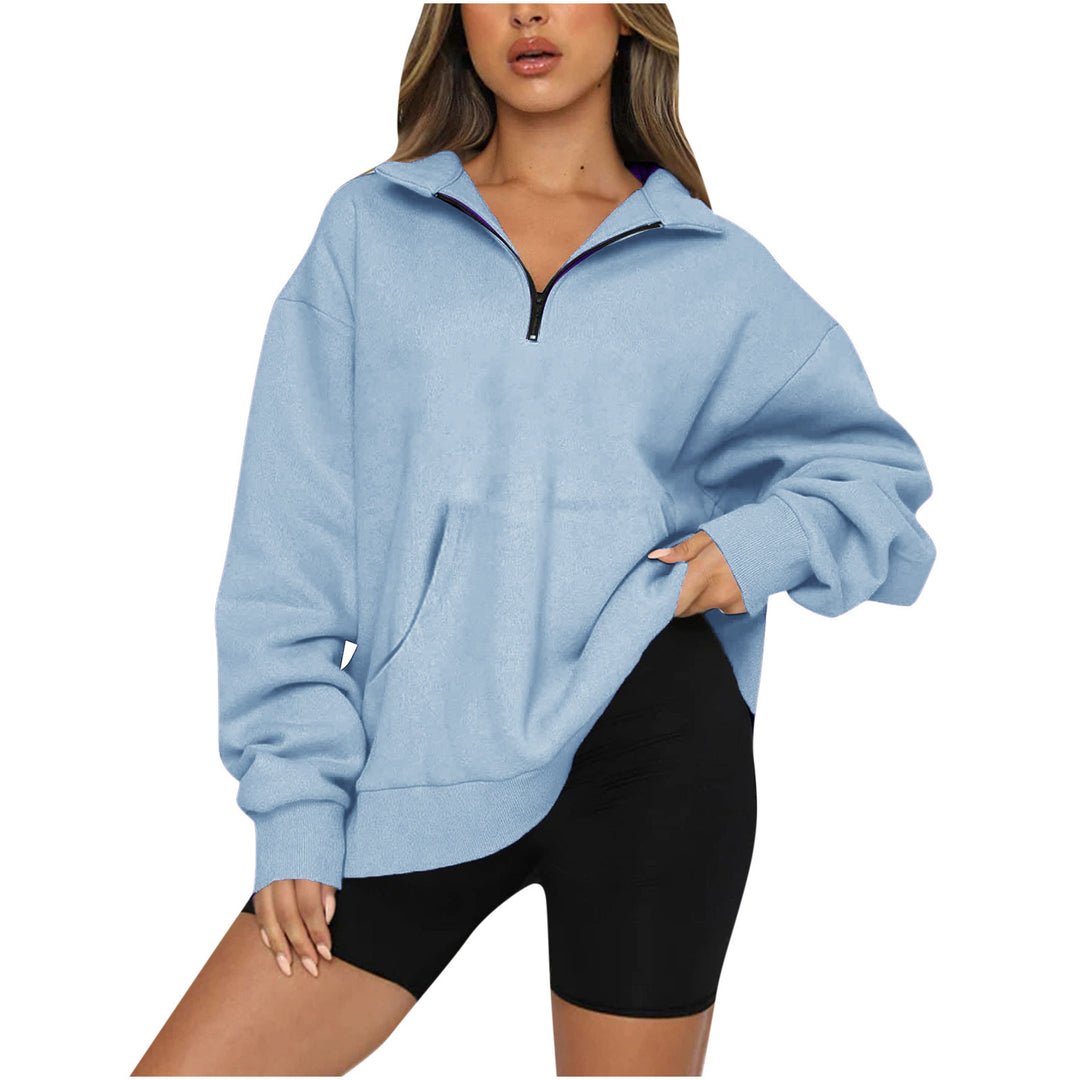 Damen nan Oversize-Halbzip-Kapuzenpullover mit Kängurutasche und verlängertem Saum Echo Archiv