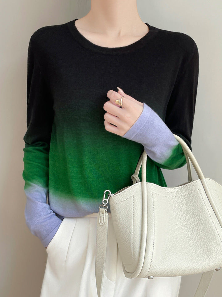 Damen Leichter Verlauf-Feinstrickpullover mit Rundhalsausschnitt und lockerer Passform Echoarchiv