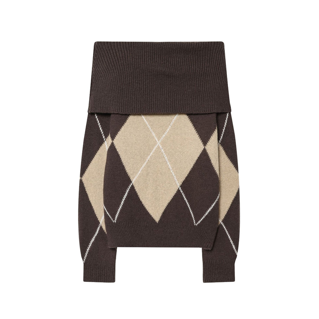 Damen nan Rollkragenpullover mit Argyle‑Struktur, überlanger Ripp‑Kragen und lässiger Silhouette Echo Archiv