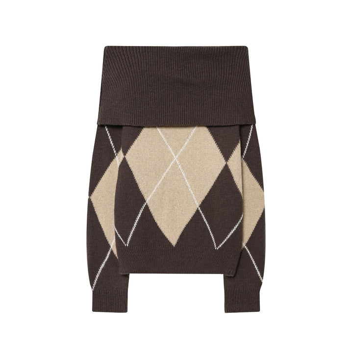 Damen nan Rollkragenpullover mit Argyle‑Struktur, überlanger Ripp‑Kragen und lässiger Silhouette Echo Archiv