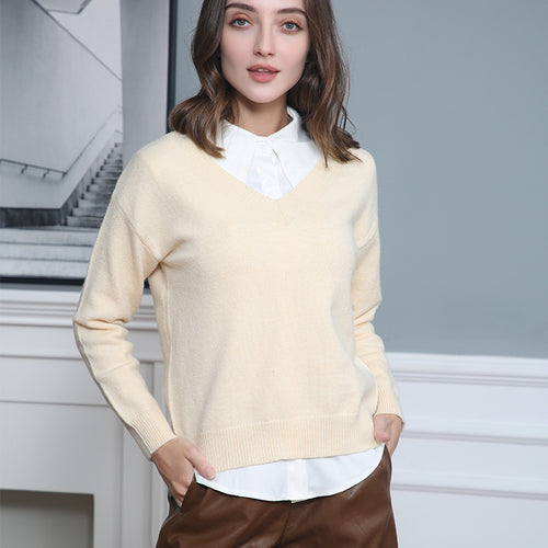 Damen V-Ausschnitt Strickpullover in feiner Wollqualität Echoarchiv