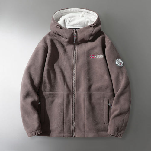 Herren Microfleece-Outdoorjacke mit Kapuze, windabweisender Struktur und Logo-Patch Echoarchiv