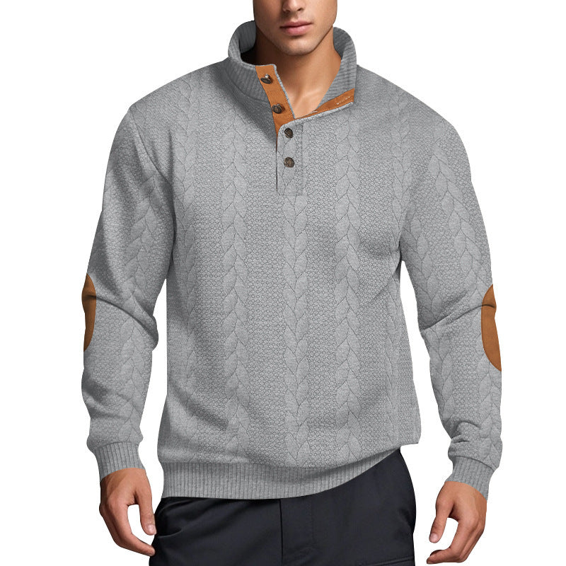 Herren Strickpullover mit hohem Kragen und strukturiertem Muster Echoarchiv