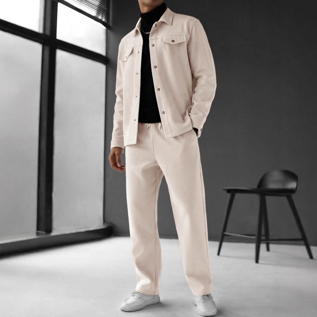 Herren nan zweiteiliges Overshirt- und Relaxhose-Set aus weichem Baumwollfrottee mit Druckknopfleiste und Tunnelzug Echo Archiv