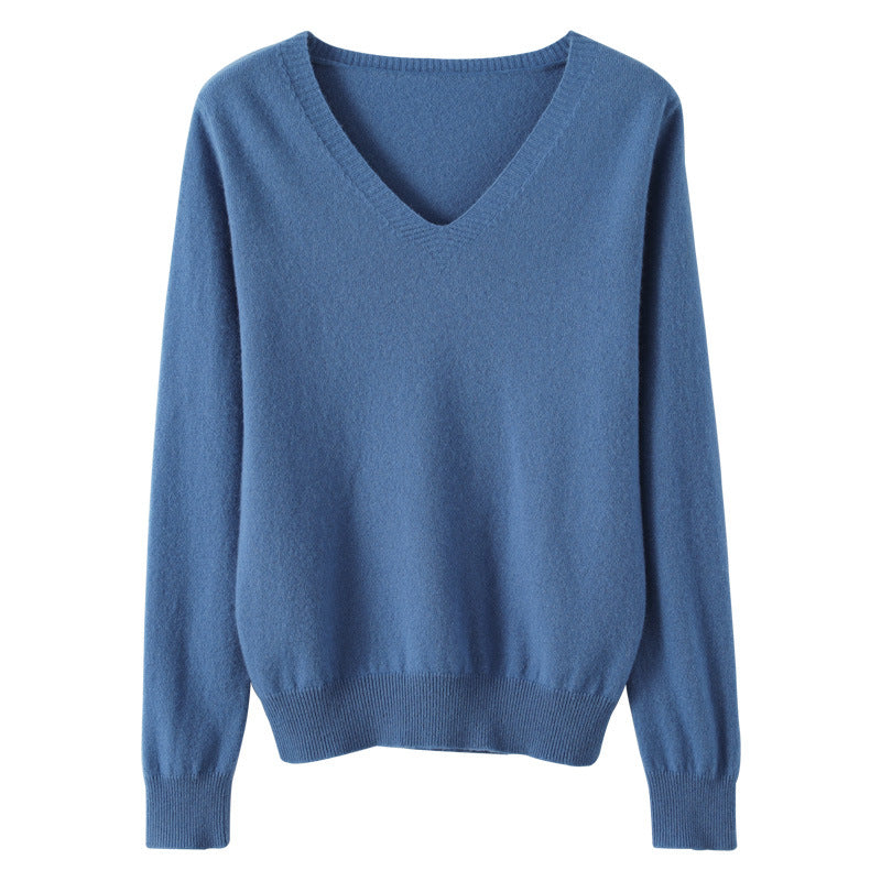 Damen Weicher V-Ausschnitt Kaschmirmix-Pullover mit feinen Rippbündchen Echoarchiv