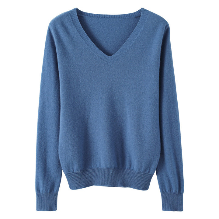Damen Weicher V-Ausschnitt Kaschmirmix-Pullover mit feinen Rippbündchen Echoarchiv