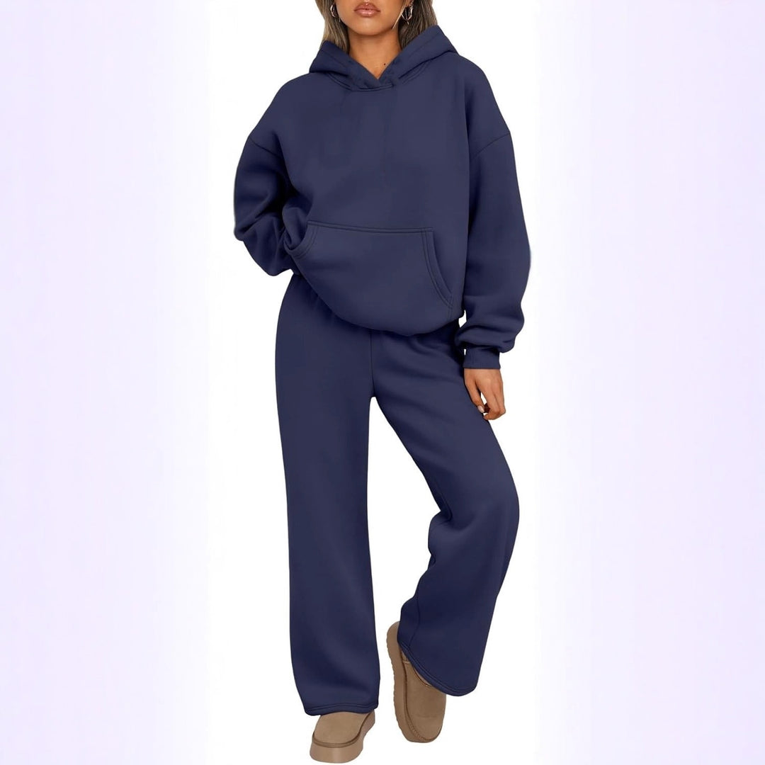 Damen nan Cozy-Loungewear-Set mit oversized Kapuzenpullover, Kängurutasche und weiten Palazzo-Jogginghose Echo Archiv