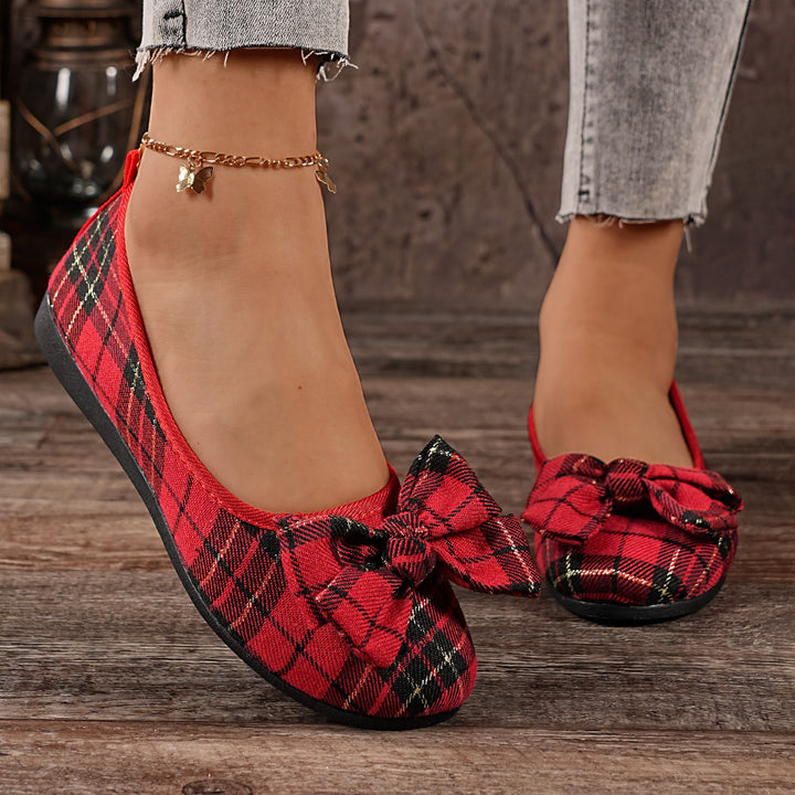 Damen  karierter Ballerina Slipper mit dekorativer Schleife und gepolstertem Komfortfußbett Echo Archiv