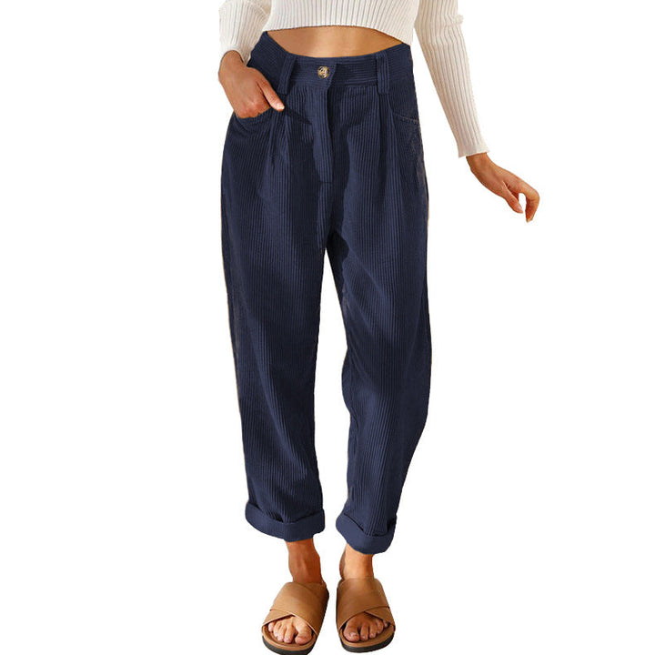 Damen modische Cordhose mit hohem Bund und weitem Bein – Avélisse