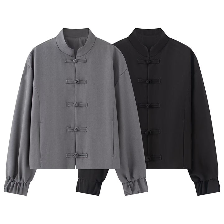 Damen Kurze Boxy‑Jacke mit Stehkragen und Knotenverschluss-Details Echo Archiv