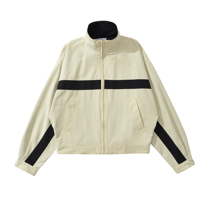 Damen Oversize Trackjacke mit Stehkragen, durchgehendem Reißverschluss und Kontraststreifen Echoarchiv