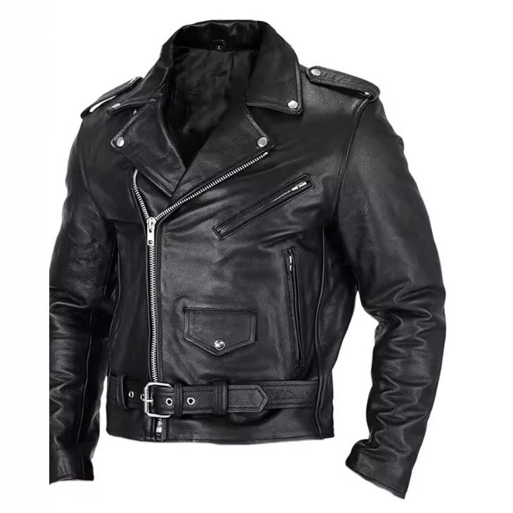 Herren Bikerlederjacke mit asymmetrischem Reißverschluss und praktischen Taschen Echoarchiv