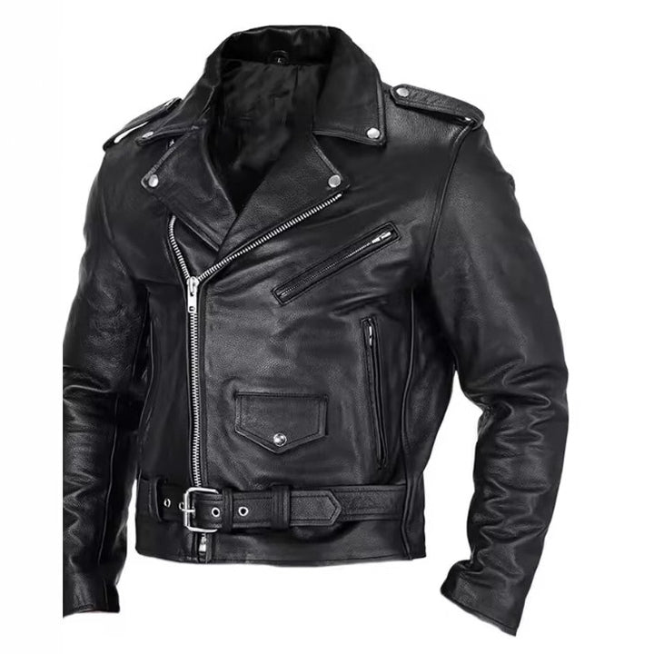 Herren Bikerlederjacke mit asymmetrischem Reißverschluss und praktischen Taschen Echoarchiv