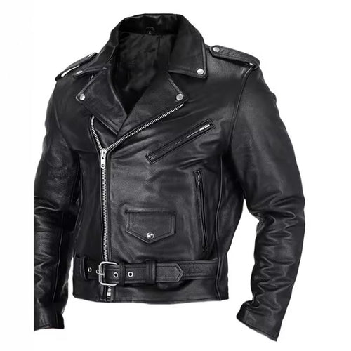 Herren Bikerlederjacke mit asymmetrischem Reißverschluss und praktischen Taschen Echoarchiv