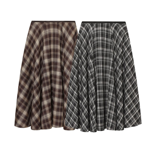 Damen nan ausgestellter Midirock mit Karomuster, hoher Taille und Lederimitatbund Echo Archiv