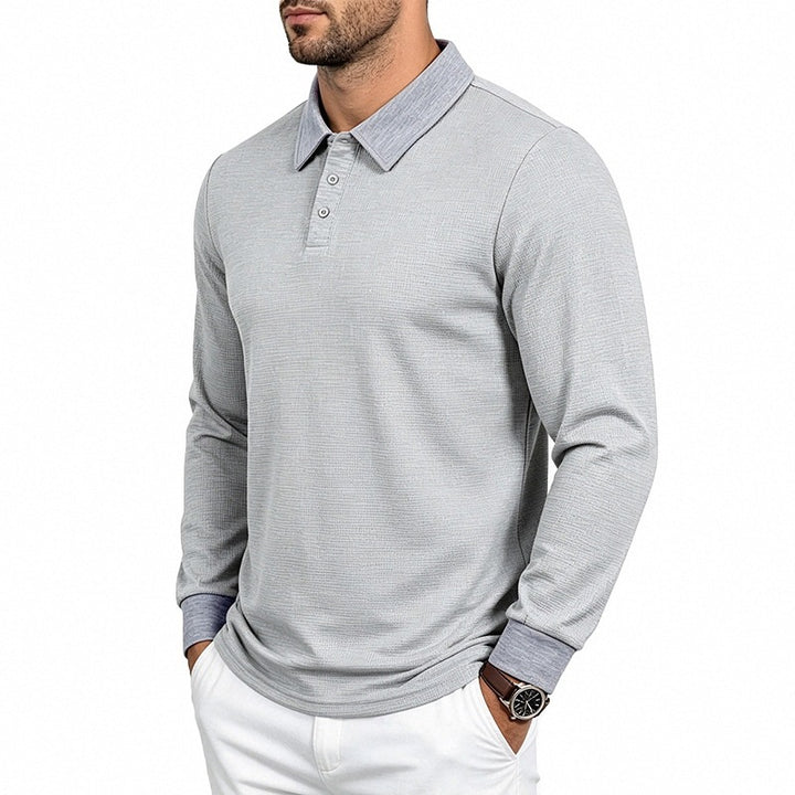 Herren Slim-Fit Poloshirt mit Langarm und Waffelstruktur Echoarchiv
