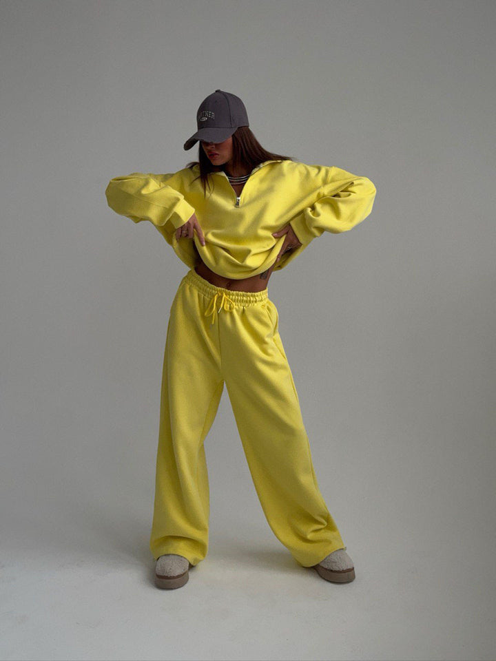 Damen Oversize Sweatshirt mit Halbzip und hohem Stehkragen – Avérine