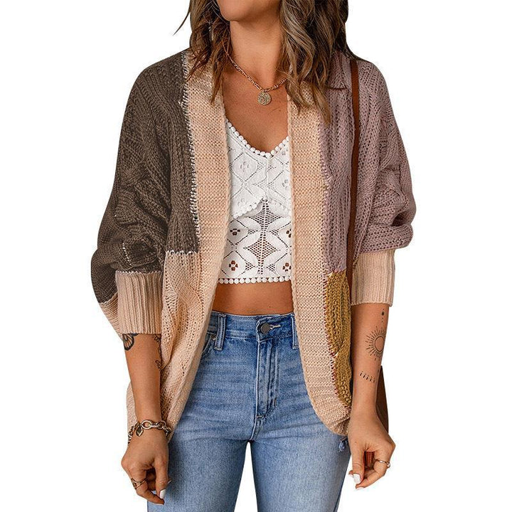 Damen nan lässige Strickjacke im Patchwork-Stil mit offener Front und 3/4-Ärmeln Echo Archiv