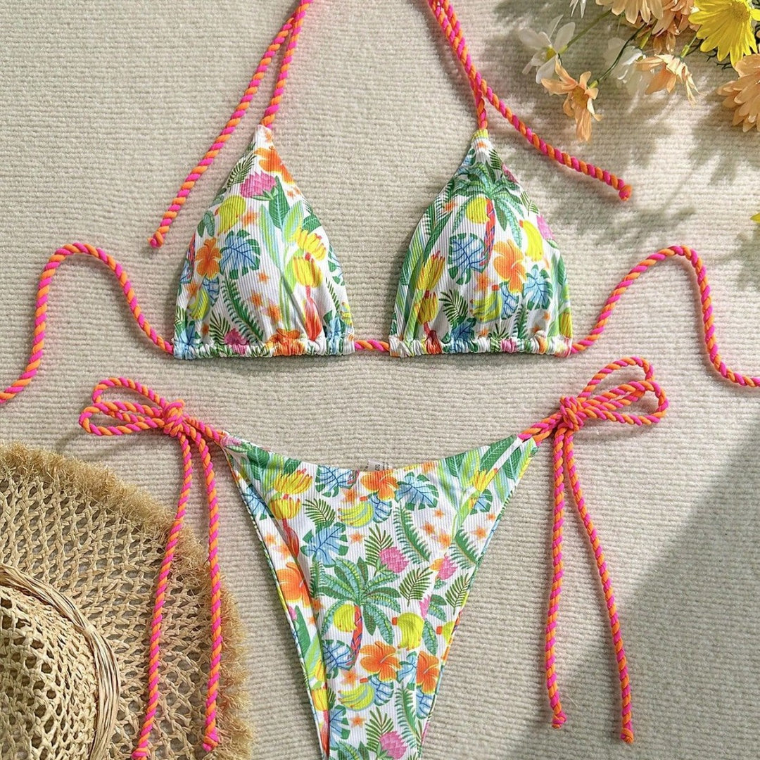 Damen Triangel-Bikini mit buntem Blumenmuster und trendigen Bindebändern Echo Archiv