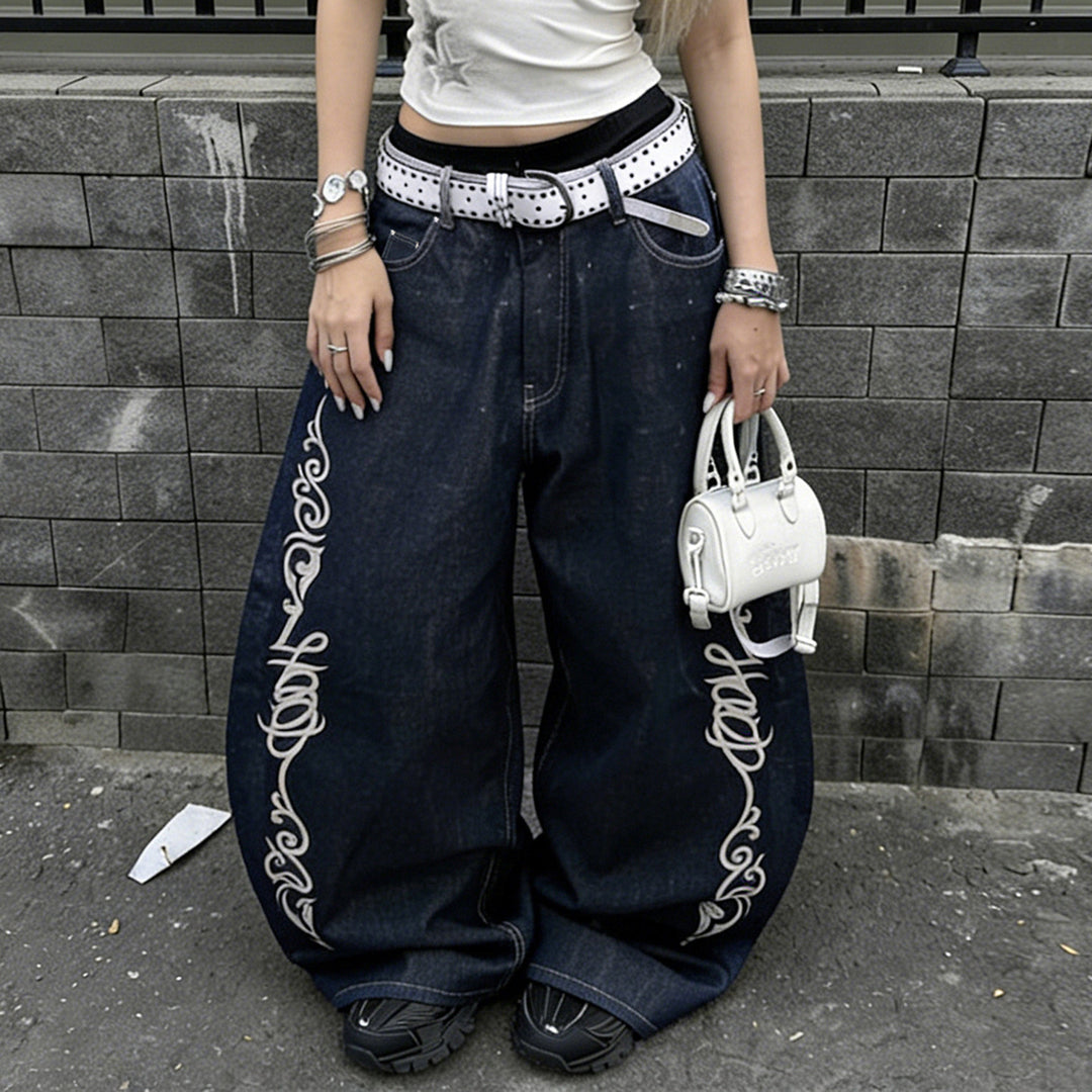 Damen Weiter Jeans mit eleganten Kunstwerken Echo Archiv