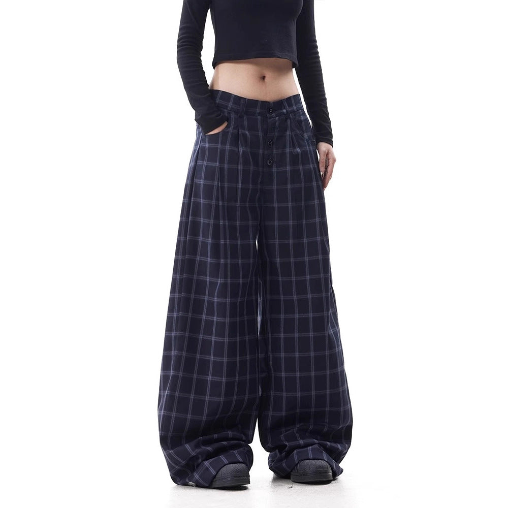 Damen Weitgeschnittene Karottenhose mit Karo-Muster Echoarchiv