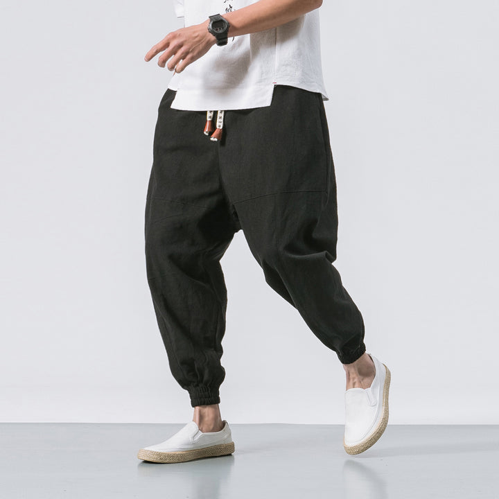 Herren nan relaxed Fit Leinen-Jogger mit Tunnelzug, eingesetzten Knieteilen und elastischen Bündchen Echo Archiv