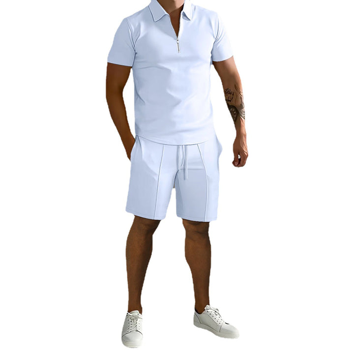 Herren sportliches Kurzarm-Poloshirt mit Reißverschluss und passenden Shorts Echoarchiv
