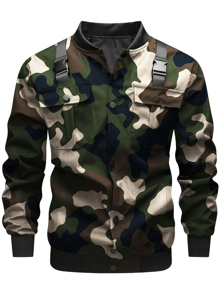Herren Utility-Bomberjacke mit Brustklappentaschen, Schultergurten und Rippbündchen Echoarchiv
