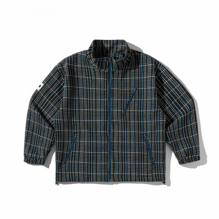 Unisex Kastenförmige karierte Fleece-Übergangsjacke mit Reißverschluss, Stehkragen und Zipp-Taschen Echo Archiv