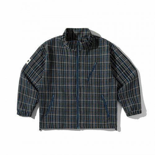 Unisex Kastenförmige karierte Fleece-Übergangsjacke mit Reißverschluss, Stehkragen und Zipp-Taschen Echo Archiv