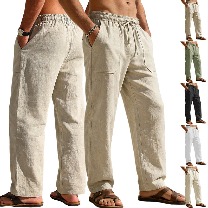 Herren nan weite Relaxhose aus Leinen-Mix mit Kordelbund und aufgesetzten Beintaschen Echo Archiv