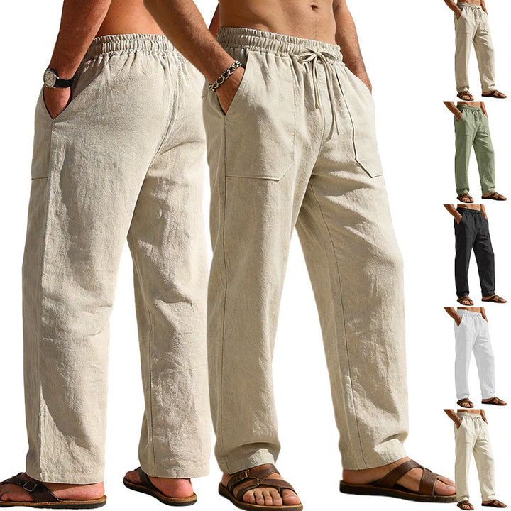 Herren nan weite Relaxhose aus Leinen-Mix mit Kordelbund und aufgesetzten Beintaschen Echo Archiv