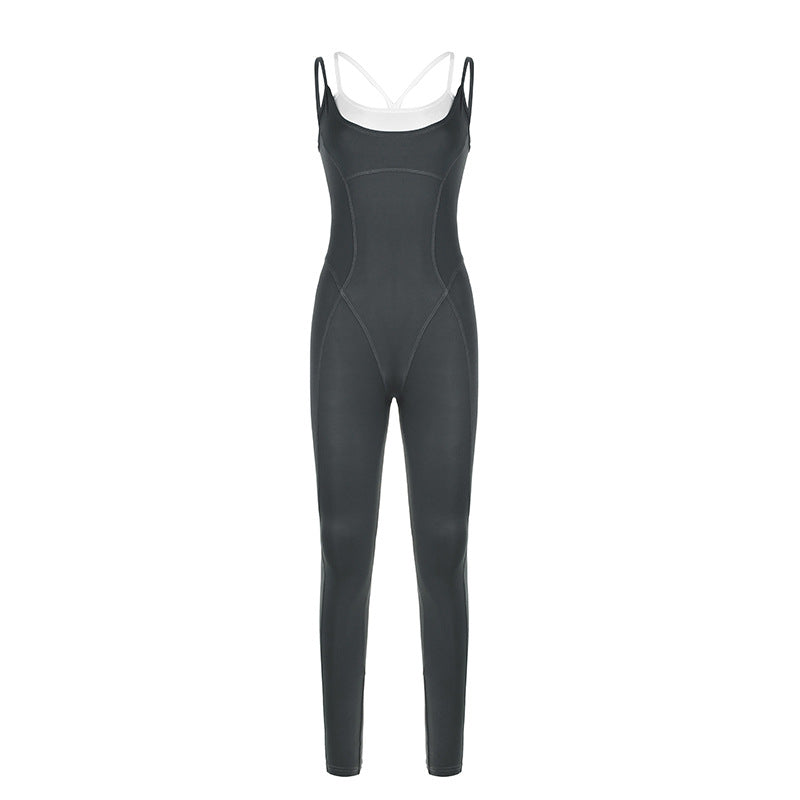 Damen Figurbetonter Jumpsuit mit Trägern und asymmetrischem Saum Echo Archiv