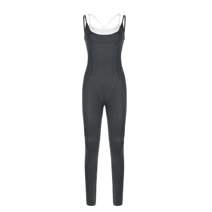 Damen Figurbetonter Jumpsuit mit Trägern und asymmetrischem Saum Echo Archiv